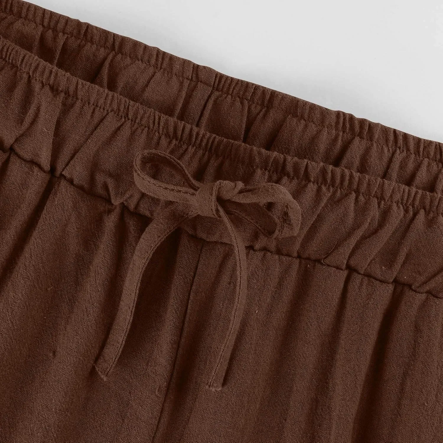 yardsong Capri Pants for Women Cotton Linen Summer Casual Cropped Pants Drawstring Elastic Waist Wide Leg Capris with Pockets