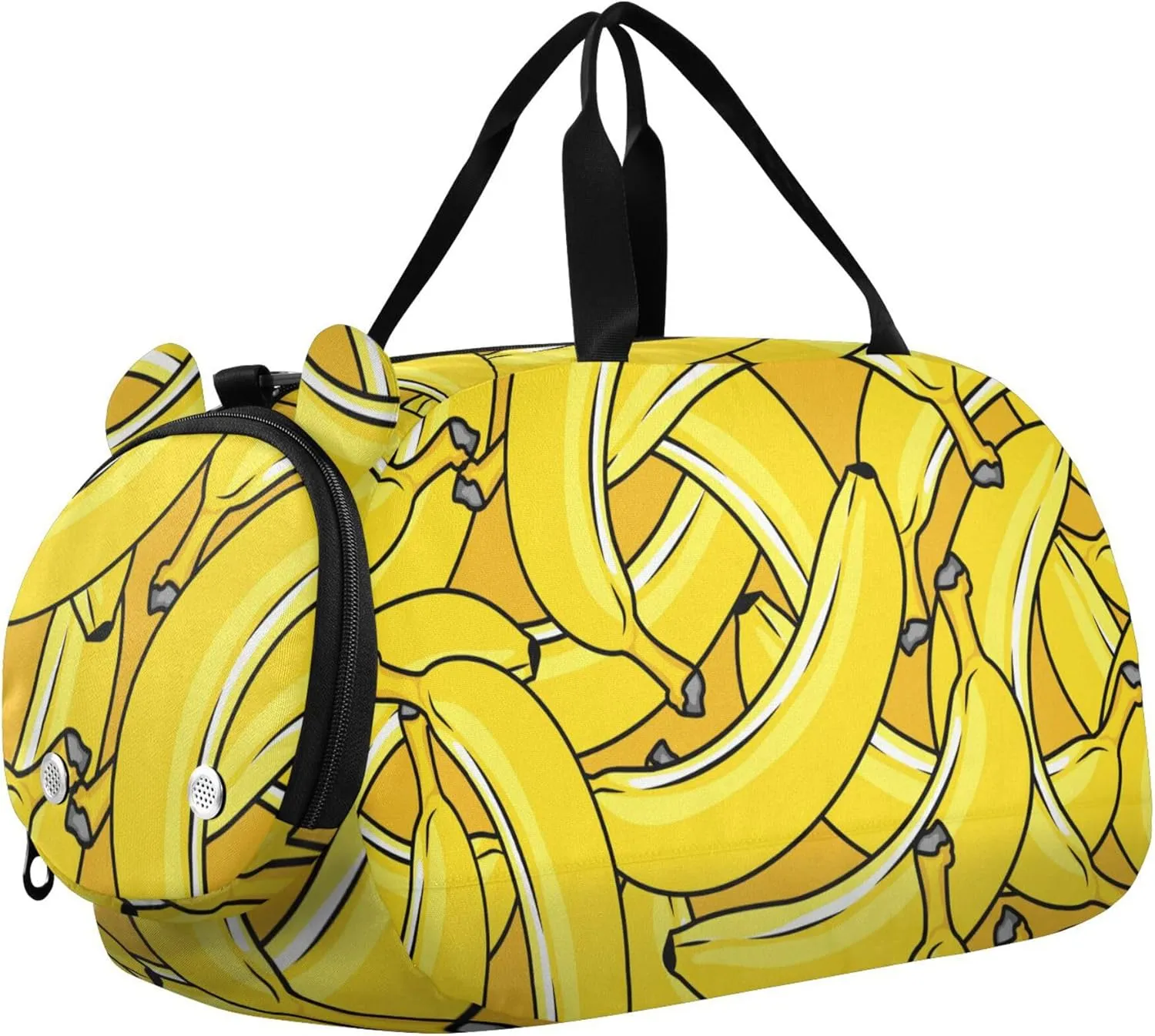 Yellow Bananas Pattern Sports Duffle Bag for Girls Boys Kids, Gym Bag with Shoe Compartment, Kids Travel Overnight Weekender Shoulder Bag
