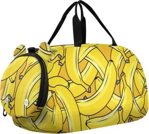 Yellow Bananas Pattern Sports Duffle Bag for Girls Boys Kids, Gym Bag with Shoe Compartment, Kids Travel Overnight Weekender Shoulder Bag