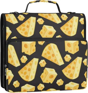 Yellow Cheese Zipper Binder, 1.5 inch 3 Ring Binder Organizer Bag with Shoulder Strap and Handle, Multi-Pocket, 500 Sheet Capacity