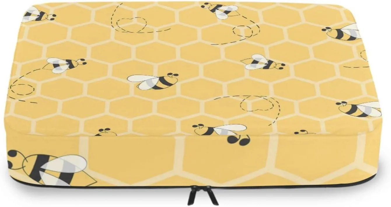 Yellow Honeycomb With Seamless Honey Bees 4 PCs Set Packing Bags, Luggage Organizer Bag, Portable Cube Toiletry bag, Durable Travel Cosmetic Storage Bag for Men Women