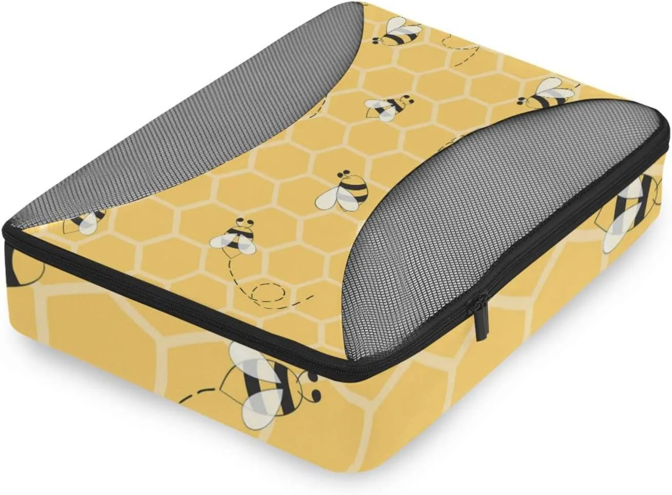 Yellow Honeycomb With Seamless Honey Bees 4 PCs Set Packing Bags, Luggage Organizer Bag, Portable Cube Toiletry bag, Durable Travel Cosmetic Storage Bag for Men Women