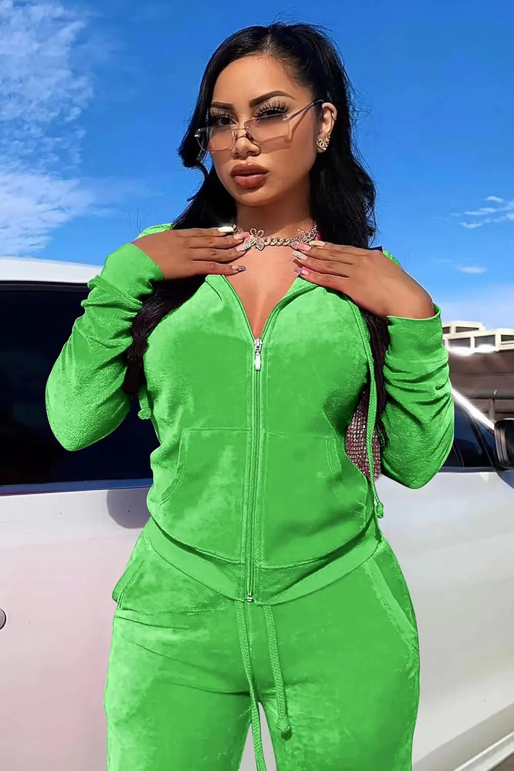 yidengymx Womens 2 Piece Velour Tracksuit Two Piece Soft Velvet Hooded Outfits for Women