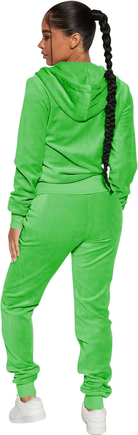 yidengymx Womens 2 Piece Velour Tracksuit Two Piece Soft Velvet Hooded Outfits for Women