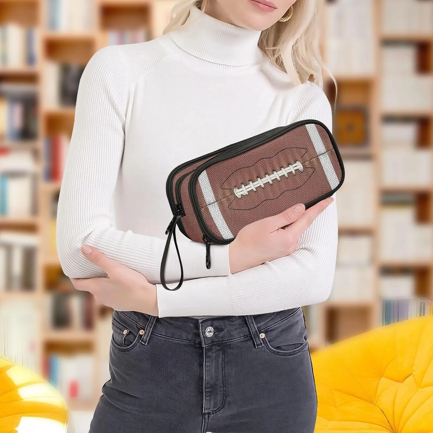 ZAZYXTJ American Football Large Capacity Pencil Case 3 Compartment Pen Pouch Storage Canvas Makeup Bag for School Office Teen Girl Boy Men Women