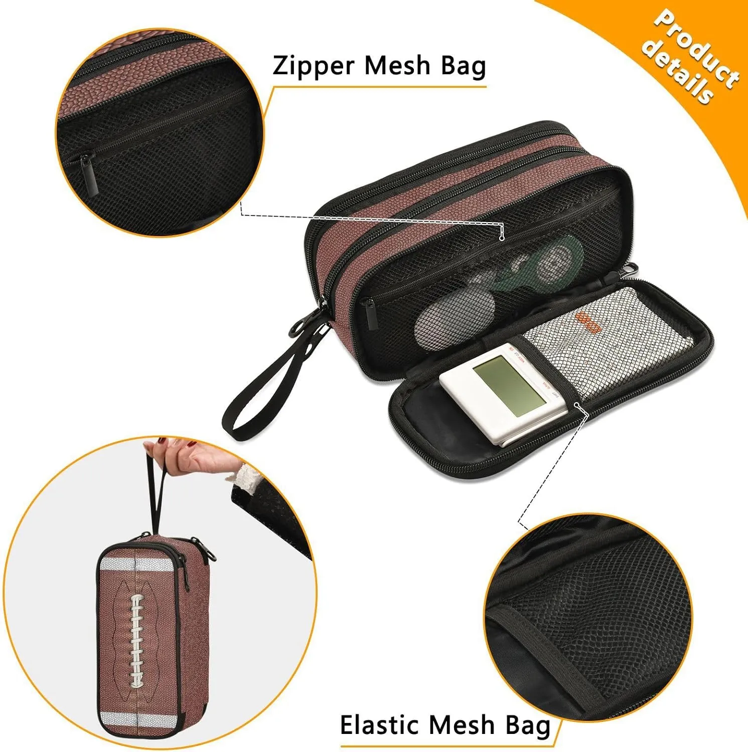 ZAZYXTJ American Football Large Capacity Pencil Case 3 Compartment Pen Pouch Storage Canvas Makeup Bag for School Office Teen Girl Boy Men Women
