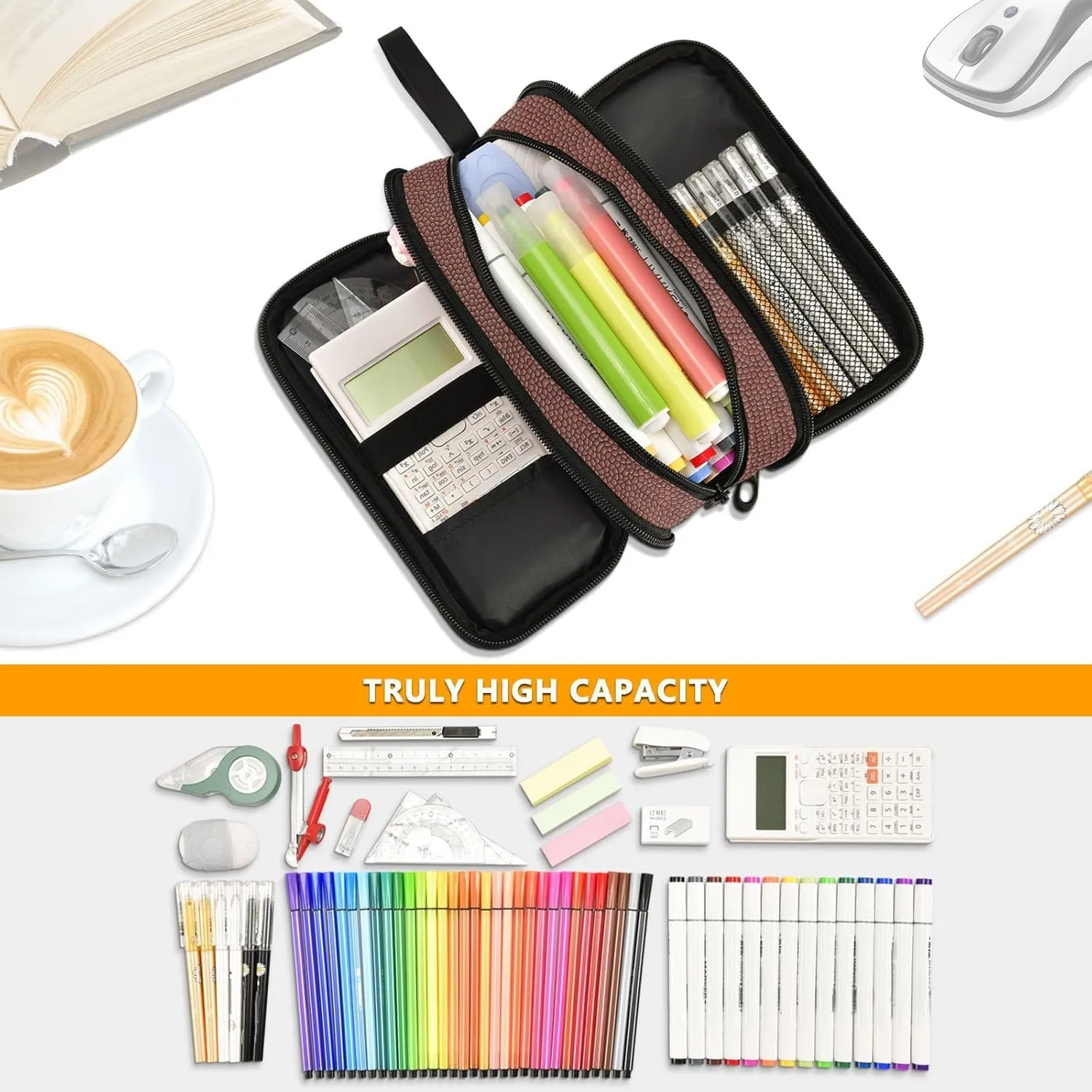 ZAZYXTJ American Football Large Capacity Pencil Case 3 Compartment Pen Pouch Storage Canvas Makeup Bag for School Office Teen Girl Boy Men Women
