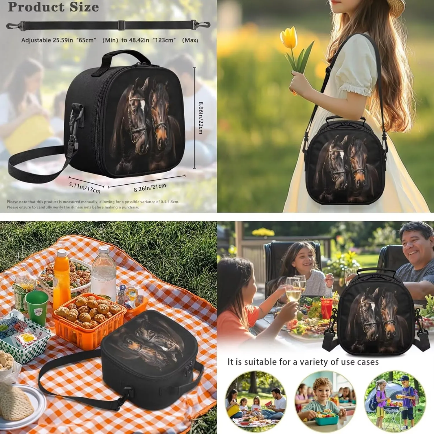ZFRXIGN Horse Boys Backpack and Lunch Box Set for Kids 10-14 School 5th Grade Study Zipper Pencil Pouch Water Bottle Cover Large Capacity School Backpack Study Supplies Purse