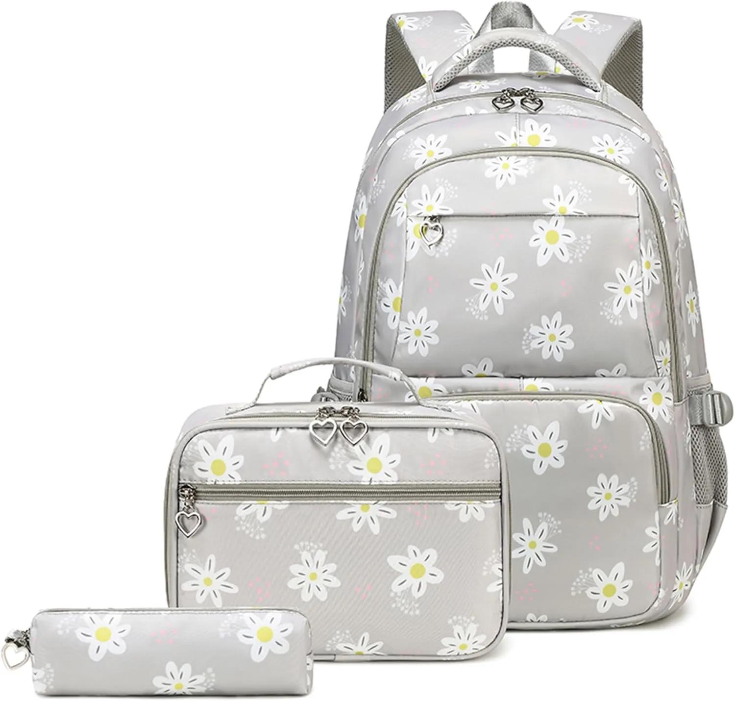 ZHANAO Daisy Backpack for Girls,Bookbag with Lunch Box Kids School Bag Set 3pcs Flower Girls Backpack Set School Daypack for Teens Girls