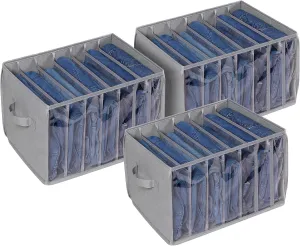 Zilink Upgraded Wardrobe Clothes Organizer with Support Board Clear Pants Organizer Bins for Closet with 7 Grids Divider Sweater Organizer for Closet for Jean Pant Sweater Legging T-Shirt, 3 Pack