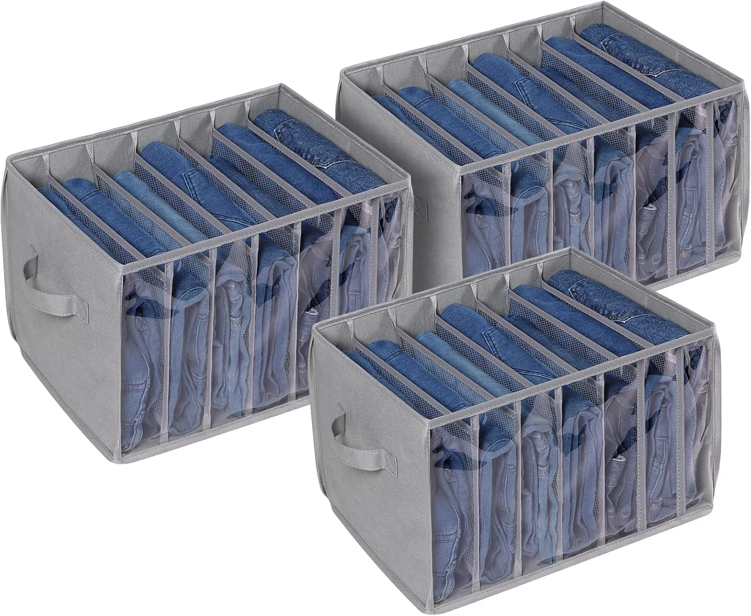Zilink Upgraded Wardrobe Clothes Organizer with Support Board Clear Pants Organizer Bins for Closet with 7 Grids Divider Sweater Organizer for Closet for Jean Pant Sweater Legging T-Shirt, 3 Pack
