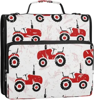 Zipper Binder Red Wheeled Tractors 3 Ring Binder 500 Sheets Capacity Binders Organizer Bag