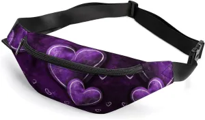 Zipper Fanny Pack for Men Women Fashion Waist Bag Stylish Crossbody Bags with Adjustable Strap Purple Hearts Travel Chest Bags Belt Bags for Running Hiking Workout Cycling