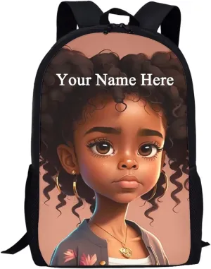 ZOUTAIRONG Custom Name American Magic Girl Backpack Elementary Middle School Bookbags Black African Girls School Bags Teens Childrens Backpacks 1St 3Rd 2Nd 4Th 5Th Grade Sport Book Bags