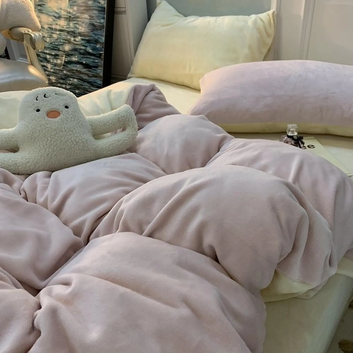 ZYFAB Plush Duvet Cover Set Soft Shaggy Fuzzy Comforter Cover Set Velvet Fluffy Reverse Quilt Cover with Zipper Closure Luxury Ultra Soft Comforter Set,B,Twin